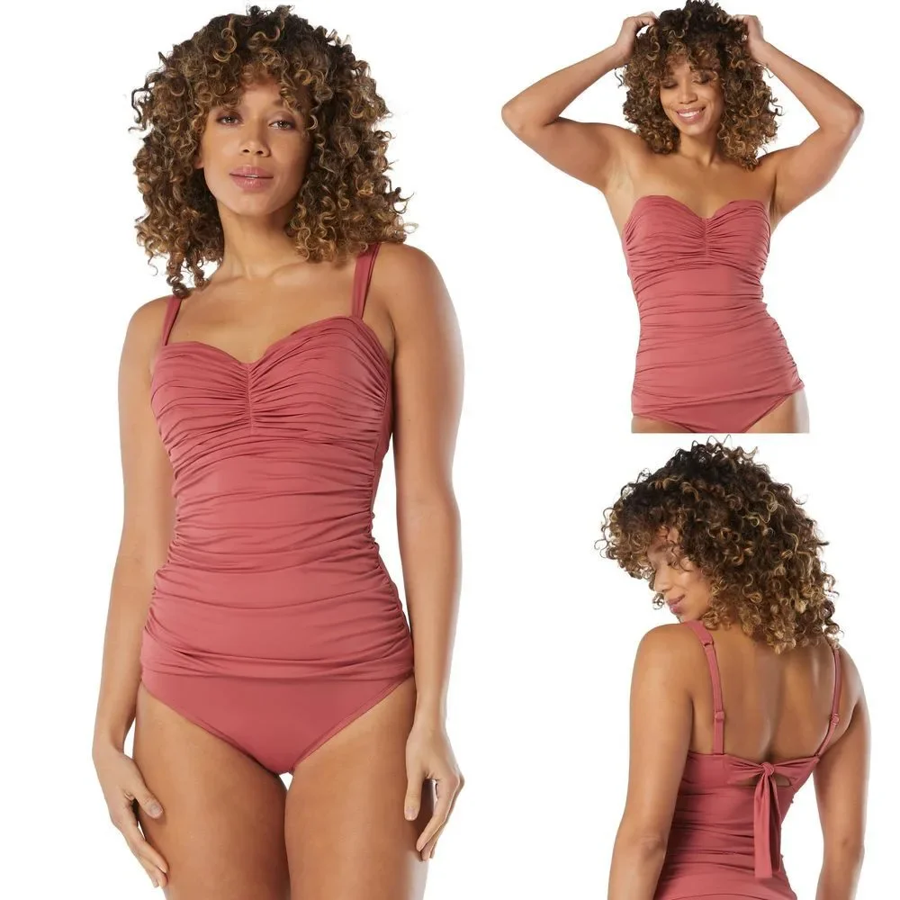 COCO REEF Bra Sized Tankini Top Charisma Shirred Swim Top Lava 36C